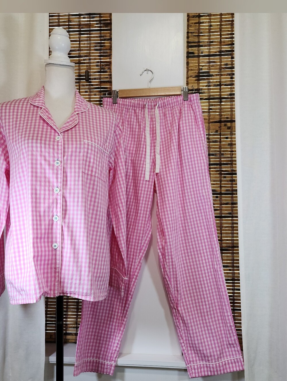 Sant & Abel Women's Hepburn Gingham Pink Long PJ Set Size Small